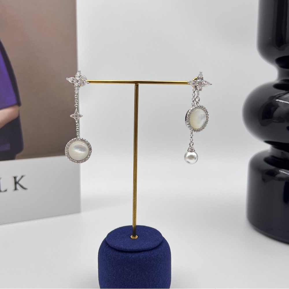 APM Monaco Asymmetrical White Mother-of-Pearl Drop Earrings - Silver - Picture 6 of 7